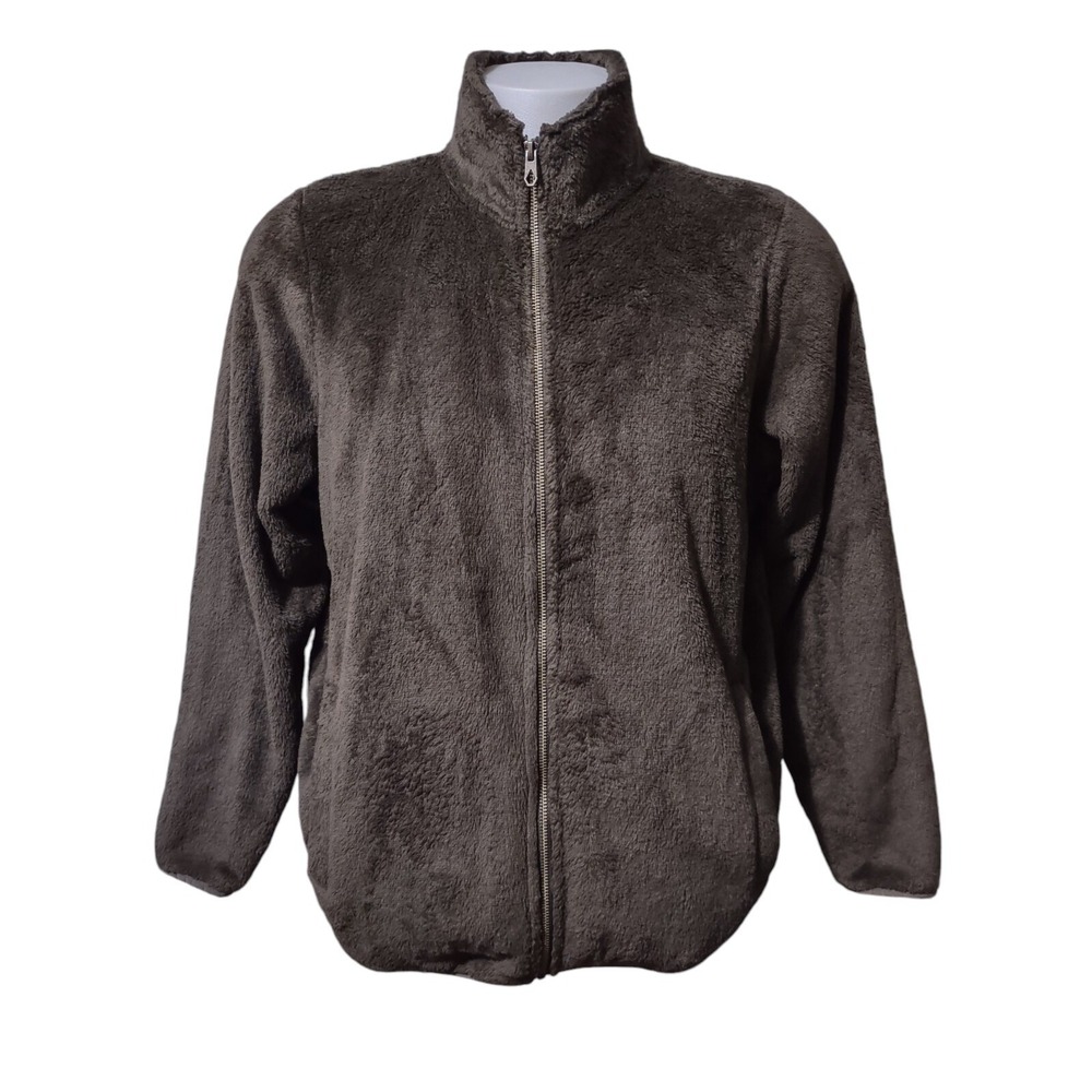 Volcom Coat Jacket‎ Women's Large Full Zip Logo Pockets Faux Fur Collared Brown